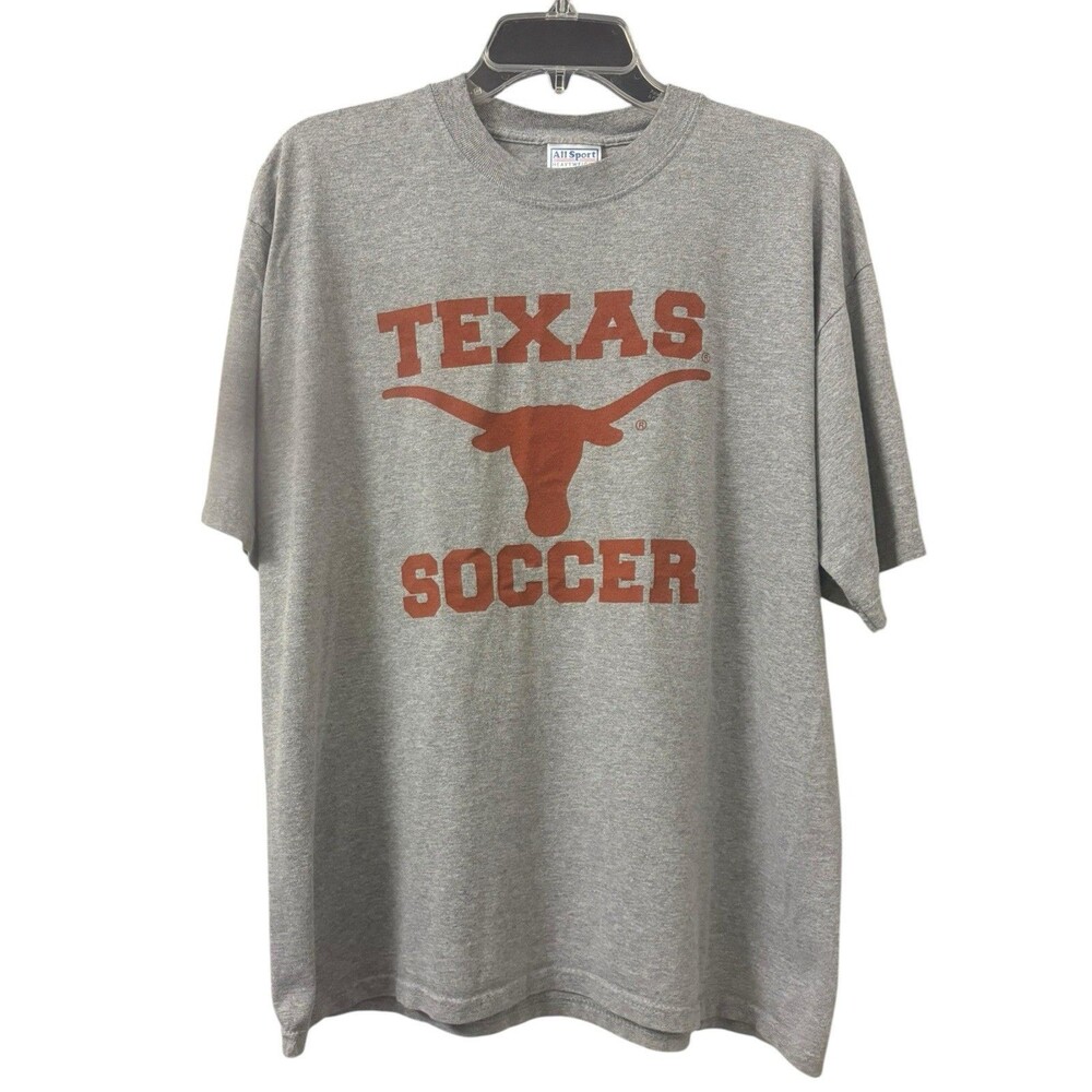 Vtg 1990s All Sport Heavyweight TEXAS Soccer Graphic Gray Tee Large RARE